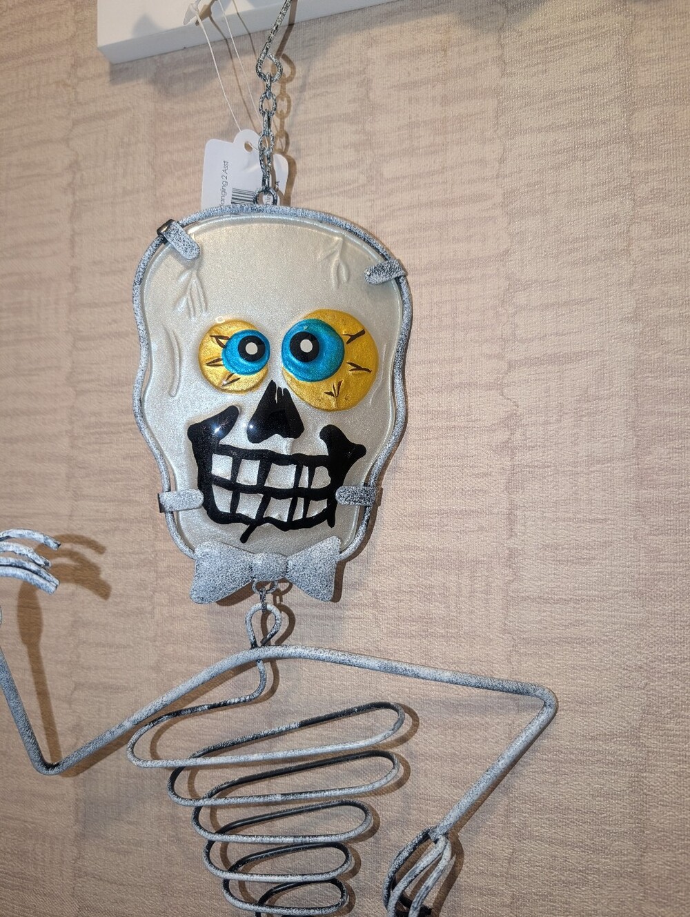 Blue Eyed Glass Skeleton Skull Metal Body Halloween Decoration Hanging Skeleton